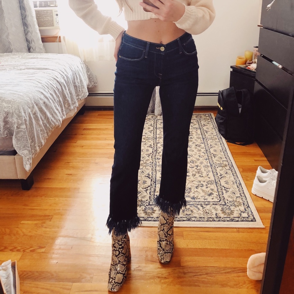 FRAME denim le high fringe jeans dark blue